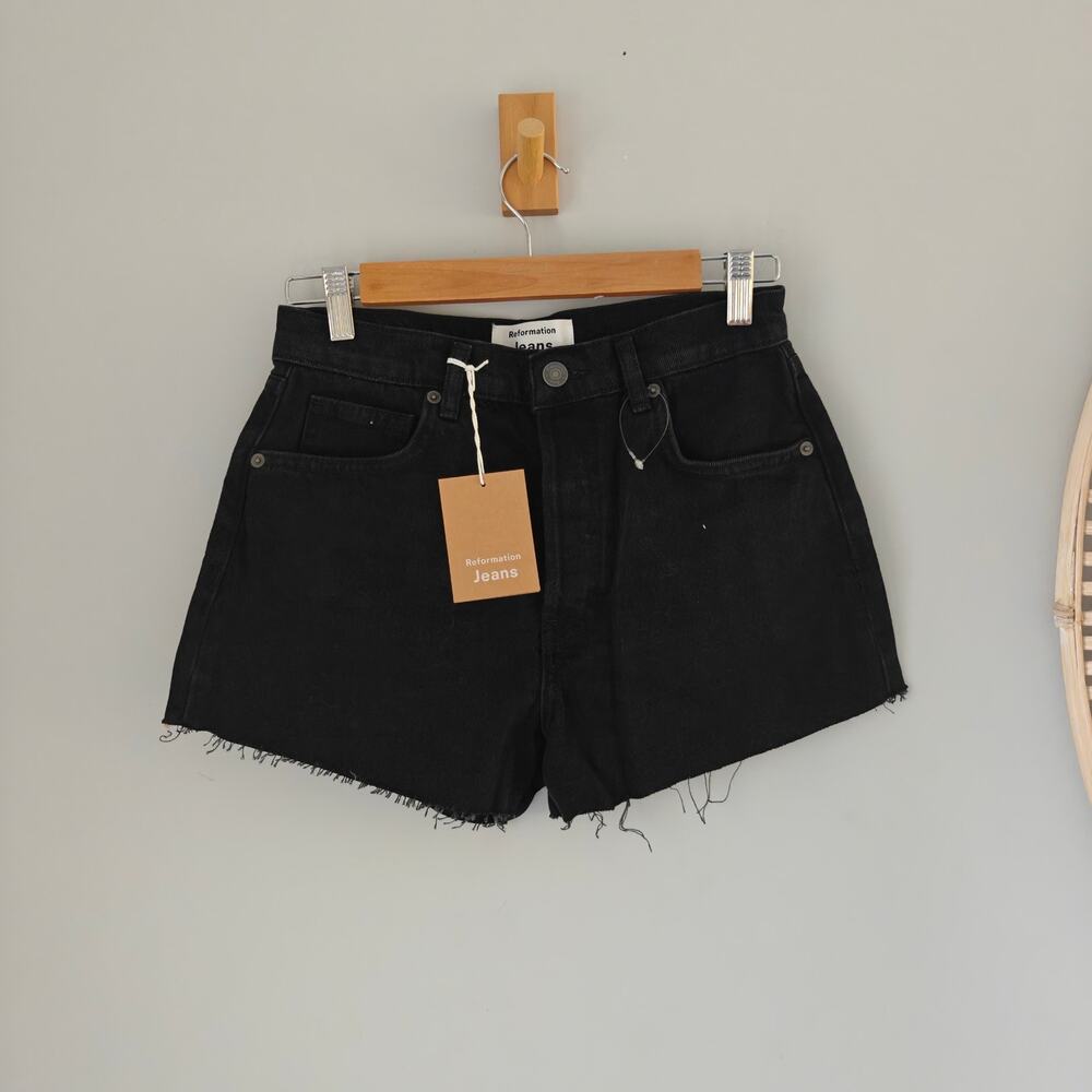 NWT Reformation Charlie High Rise Jean Shorts Seattle Black Sz 26 Cotton Lyocell